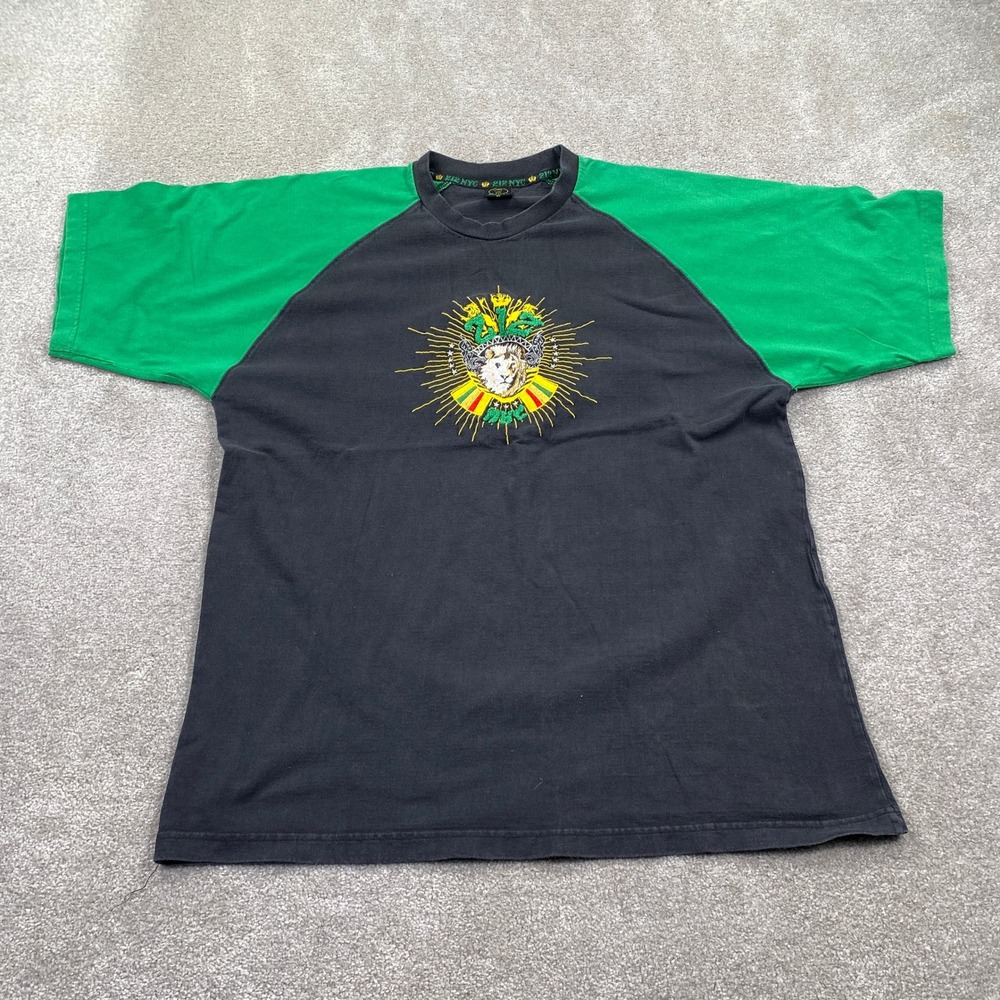 212 NYC Mens Lion of Judah Raglan T-Shirt Black Green XL Short Sleeve Cotton